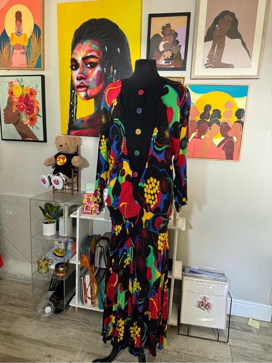 Carole Little Dresses & Skirts - Vintage Carol Little Bold Multicolor Abstract Floral Cardigan & Skirt Set